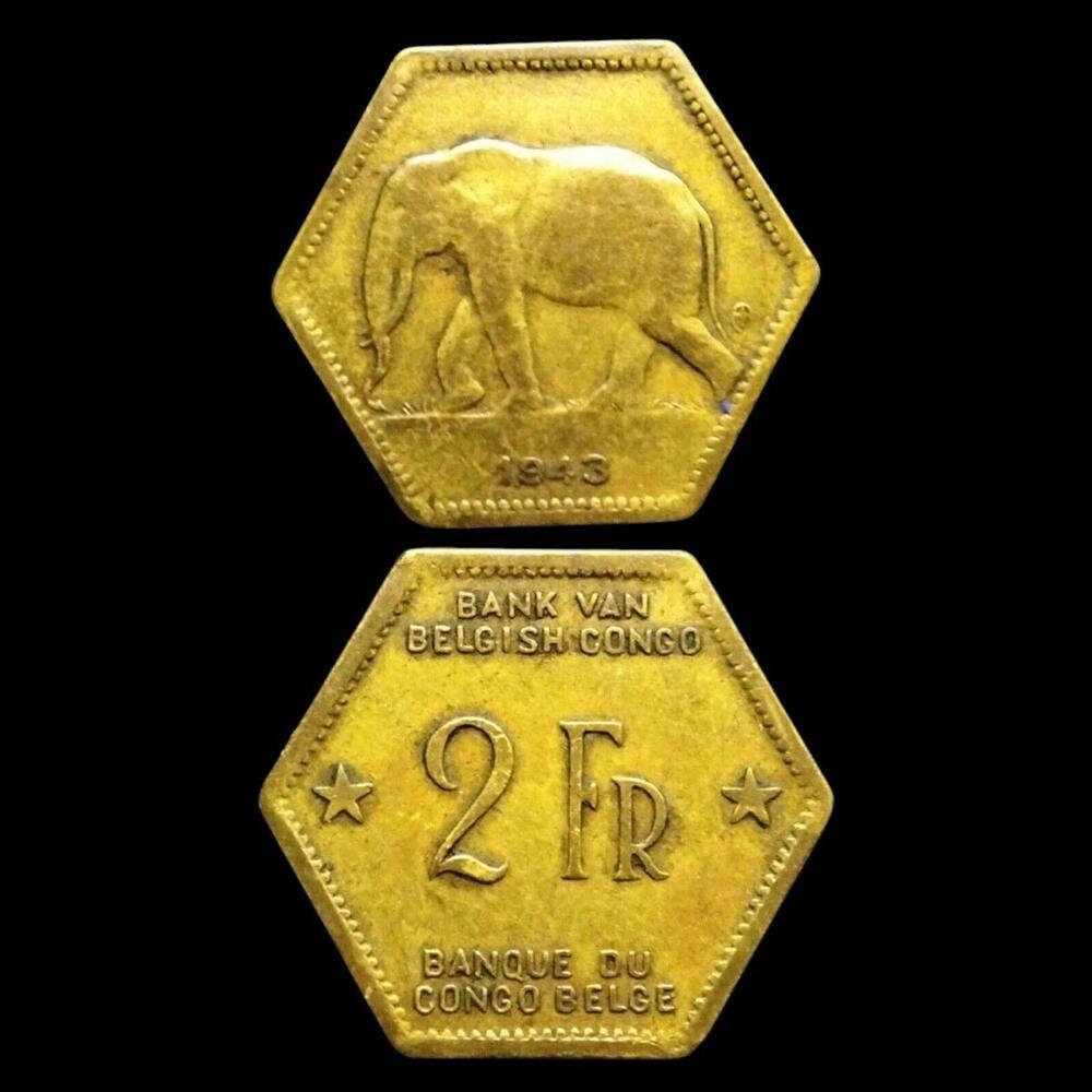Belgian Congo - 2 Franc - 1943 - KM# 25 - Brass